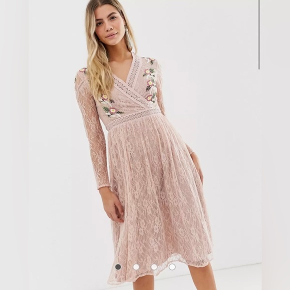 ASOS - Frock and Frill prairie lace midi dress with embroidered flowers in rose - Picture 4 of 5